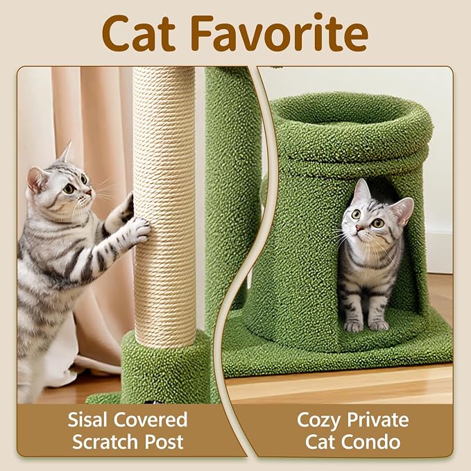 41" Cat Tree Tower Condo Scratch Post Stand for Indoor Small Cats | Palm Tree Compact Space Saving Scratch Post Stand with Cozy Bed, Great for Kitten Climbing, Scratching Playing & Resting