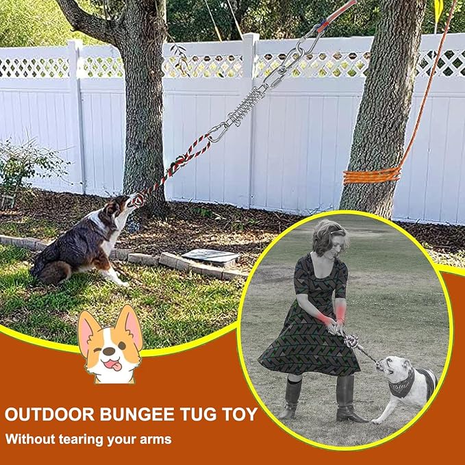 HOPET Dog Rope Toys,Dog Outdoor Bungee Solo Hanging Toy,Tether Tug of War Dog Toys for Pitbull Small Large Aggressive Chewers Dogs to Exercise