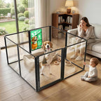 FXW AuraSpace Pro Clear Acrylic Indoor Dog Playpen, 32" H, 8 Panels | Open View, No Climbing Bars, Heavy-duty Metal, DIY Layouts, Easy Access, For Small & Medium Dogs, Patented
