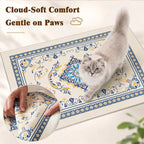 Bienbee Cat Litter Mat, 2PCS 33"x22" Machine Washable Litters Box Mats Non-Slip &Waterproof Cat Litters Trapping Mats Easy to Clean Mat for Litter Box Less Waste Protects Floors Blue and Gold L