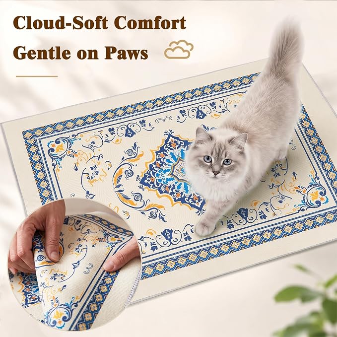 Bienbee Cat Litter Mat, 2PCS 33"x22" Machine Washable Litters Box Mats Non-Slip &Waterproof Cat Litters Trapping Mats Easy to Clean Mat for Litter Box Less Waste Protects Floors Blue and Gold L