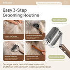 2 in 1 Cat Brush for Dematting & Deshedding, Undercoat Rake | Stainless steel undercoat rake for cats and small dogs helps remove loose hair, mats and tangles; grooming comb included