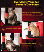 Gothic Cat Tree, 71 Inch Heavy Duty Cat Trees for Large Cats | Cat Tree Tower for Indoor Cats Large Adult with Cat Scratching Post & 2 Condos, 9 Sisal Posts & Hammock, Black Red