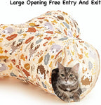 Tempcore Cat Tunnel for Indoor Cats, 3 Way Collapsible Pet Play Tunnel with Teaser Wand, Peek Holes & Hanging Ball, Interactive Tube for Kittens & Rabbits, Beige Deer
