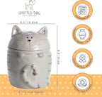 SPOTTED DOG GIFT COMPANY Ceramic Cookie Jar with Lid, Large Cat Treat Container for Cookies & Biscuits, Cute Novelty Kitchen Storage for Countertop, Gifts for Cat Lovers - 47oz Gray