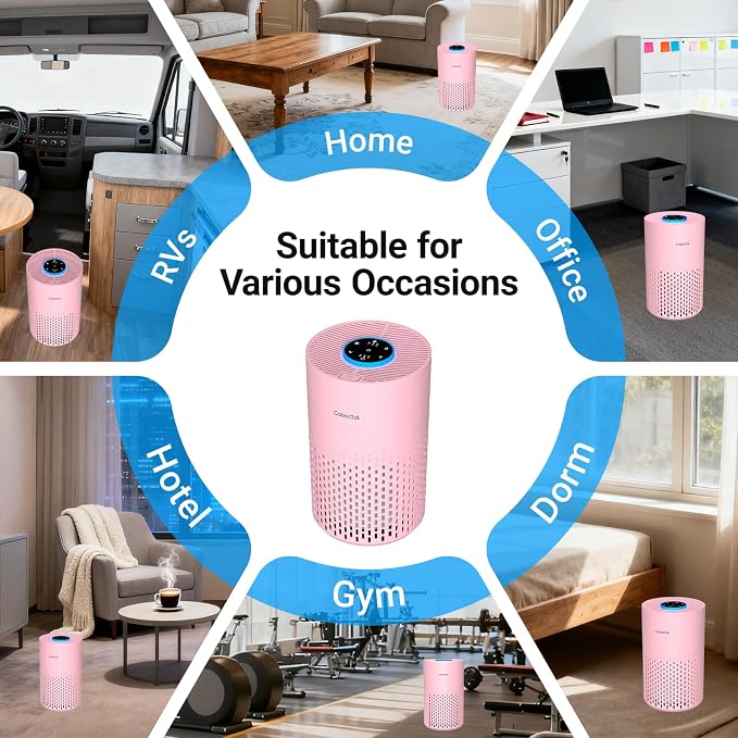 2 Pack Cobectal Air Purifiers for Home Bedroom, Air Cleaner with HEPA 3-in-1 Filter for Room up to 1050 ft², Aroma Function, Sleep Mode, Portable Air Purifiers for Office, Dorm, RVs, Hotel, Pink