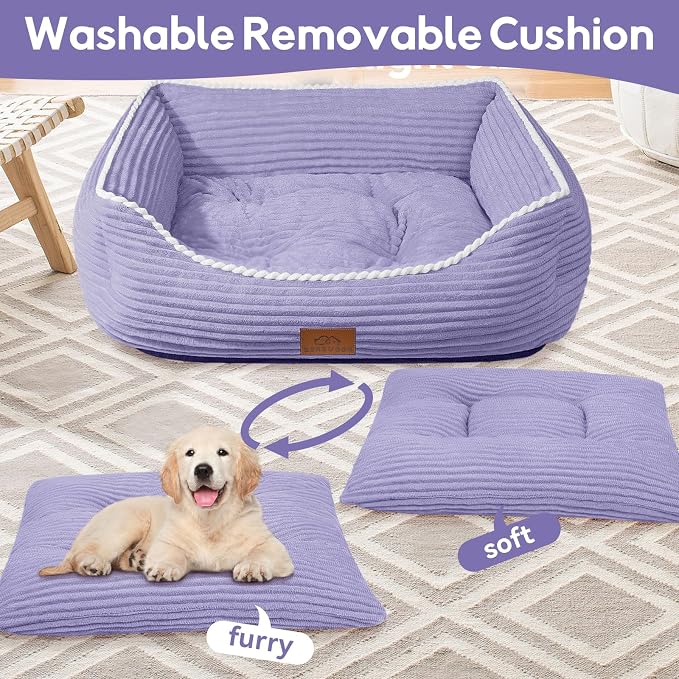 Zerbuger Rectangle Cat Dog Bed for Large Medium Small Pets Indoor Outdoor Machine Washable Sleeping Sofa Non-Slip Bottom Soft Puppy Bed Durable Orthopedic Calming Pet Cuddler (Medium, Violet)