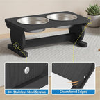 Raised Dog Bowl Stand for Small Sized Breed, Feeding Station with 21 oz 2 Stainless Steel Bowls & Licking Plate,Dog Food Bowl Black