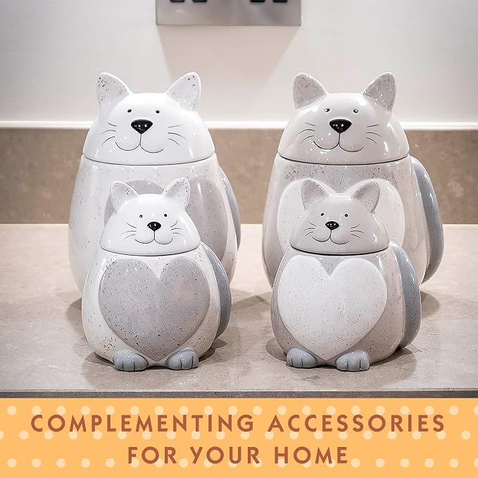 SPOTTED DOG GIFT COMPANY Ceramic Cookie Jar with Lid, Large Cat Treat Container for Cookies & Biscuits, Cute Novelty Kitchen Storage for Countertop, Gifts for Cat Lovers - 43oz Gray