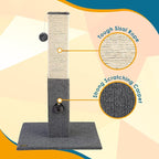 Pawbee 32" Cat Scratching Post with Jingle Bell and Softball, Sisal Rope Tower for Indoor Adults Large Cats, Gray & Beige