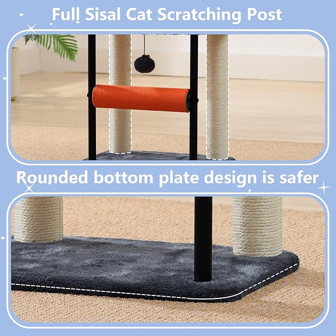Hey-brother Cat Tree, Sturdy Tower with Sisal-Wrapped Columns, MPJ010SG | 18.9 Inches Cats Scratching Posts with Bed, Plush Toy Ball for Indoor Kittens, Smoky Gray