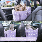 Center Console Dog Car Seat for Medium Dogs,Purple | Portable Armrest Booster With Soft Cushion Safety Belt, Up To 21 Lbs