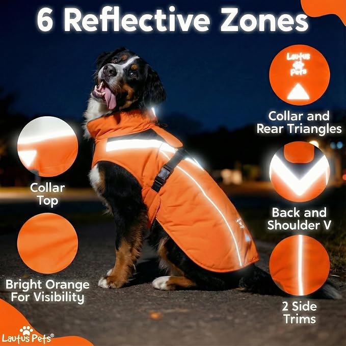 Waterproof Dog Rain Coat, Reflective Safety Strips & Leash Hole – Lightweight Adjustable Jacket for Medium Breeds - 2XL, Orange