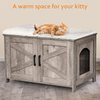 Homhedy 31.5" L Cat Litter Box Enclosure with Barn Door, Greige | Wooden Cat Washroom Furniture, Cat House, Pet Storage Cabinet, Dog-Proof, Fit Most of Litter Box, Farmhouse Style