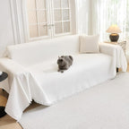 MYSKY HOME Couch Covers for Pets Thick Chenille White Cream Sofa Slipcover with Tassel Non Slip Soft Couch Sofa Cover, Washable Furniture Protector Sofa Slipcover with Tassel for Kids, Dogs, 91"x118"