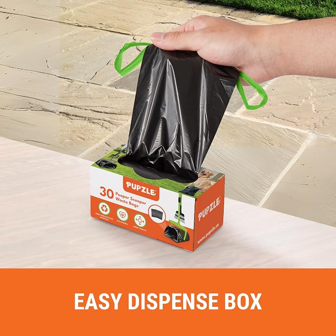 Pupzle Dog Pooper Scooper with Bag Attachment, 40" Long Handle | Dog Poop Scoop for Yard, Large Capacity Swivel Bin and Rake Pooper Scooper, Lavender Scented Bags for Large Dogs (Black)