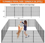 15 Panels No Dig Fence, 32 in(H) X 36 ft(L) Garden Decorative Fence Animal Barrier for Dogs, Rustproof Metal Garden Edging Border for Outdoor, Yard, Patio, Black