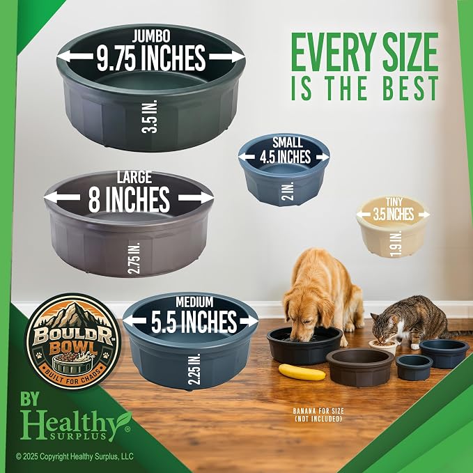 Pet Crock Bowl – Thick Durable Plastic Non-Tip Food & Water Dish for Dogs, Cats & Small Animals – Indoor/Outdoor – Chew Resistant, Easy Clean (White, Jumbo 96oz)