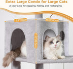 53”Cat Tree with Hammock & Extra Large Bed 23x12” for Large Cats | Adult Cat Tower with Enlarged Hammock, Spacious Condo, 23x12”Xlarge Top Bed, Scratching Posts &Wider Base for Big Cats