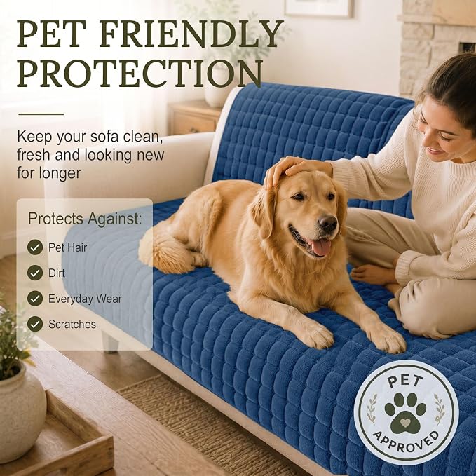 Smiry Velvet Couch Cover for Dogs, Non Slip Soft Sofa Protector for Pets | Washable Sofa Cover for Cats, Cozy Furniture Protector Against Pet Hair, Scratches, Fits Sectional Sofa(Navy Blue, 36"x36")