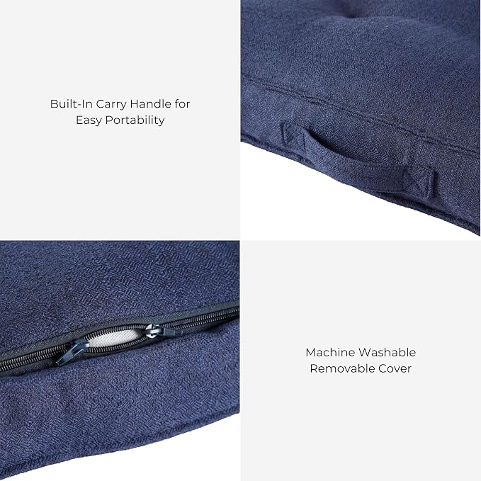 Indoor Dog Bed with Removable Washable Cover, Soft Basketweave Fabric, Reversible Cushion, Carry Handle, Baffle Construction to Help Prevent Fill Shifting, Cobalt - Small (24"x24")