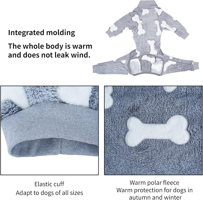 Dog Fleece Pajamas Large Dog 4 Legs Winter Clothes for Dog Fit Warm Jumpsuit for Dogs (Gray, XXXL)