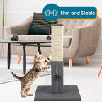 Pawbee 32" Cat Scratching Post with Jingle Bell and Softball, Sisal Rope Tower for Indoor Adults Large Cats, Gray & Beige