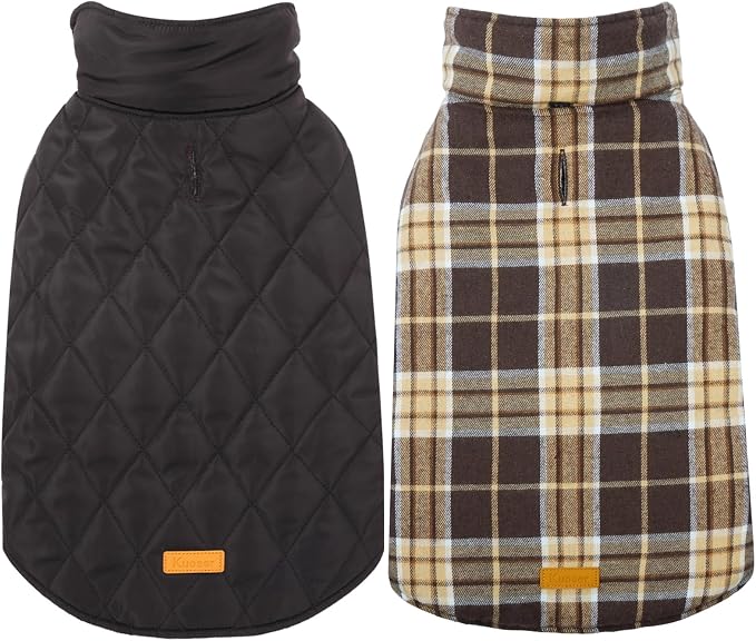 Kuoser Warm Dog Coat, Waterproof Dog Jacket for Extra Large Dogs | Adjustable Durable XL Doggie Winter Coat Reversible Cozy Puppy Cold Weather Apparel from Small to Large Breed, Dark Brown XL