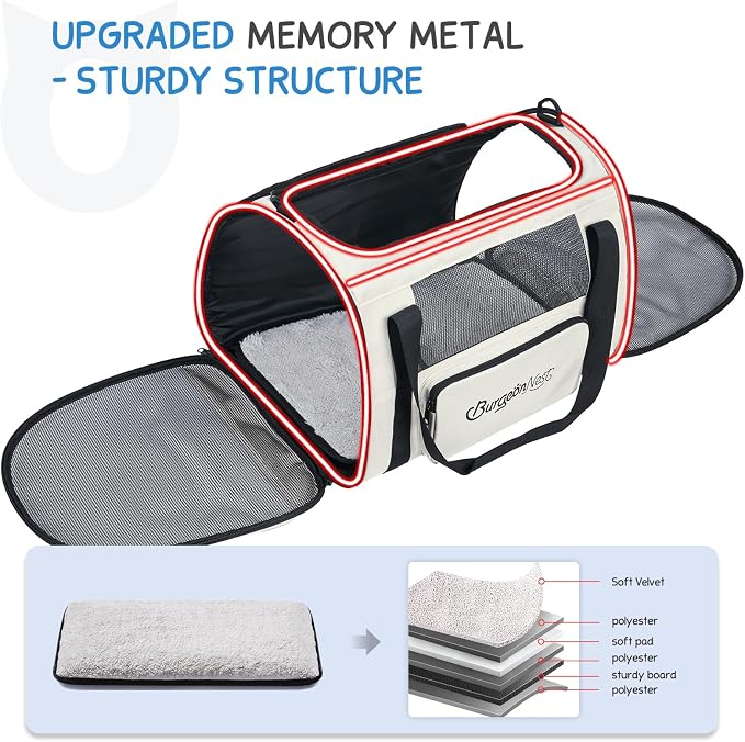 BurgeonNest Cat Carrier, Soft Sided Travel Pet Carrier, Medium Beige | Soft sided cat carrier with top loading mesh windows and storage pocket for everyday pet travel