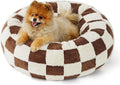 LE SURE Shown on TV Jacquard Donut Cute Small Dog Beds，Brown 23x23x7in | Orthopedic Calming Cat Sofa Indoor,Original Design Pattern,Washable Cover,Home Decor as Gift for Pet ,Anti Slip Bottom