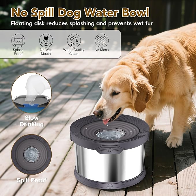 UPSKY 12L Dog Water Bowl No Spill Stainless Steel for Slow Drinking Gray | Large Capacity, Spill-proof, Non-slip Design, Durable, For Large Dogs, Messy Drinkers & Multi-pet Homes, Outdoor / Indoor