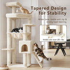 Heybly 64.2" Heavy-Duty Cat Tree for Large Cats with Wide Base HCT027M | Indoor Cat Tower with Scratching Posts & Board, Cat Furniture with Big Platforms, Extra-Large Hammock, Beige