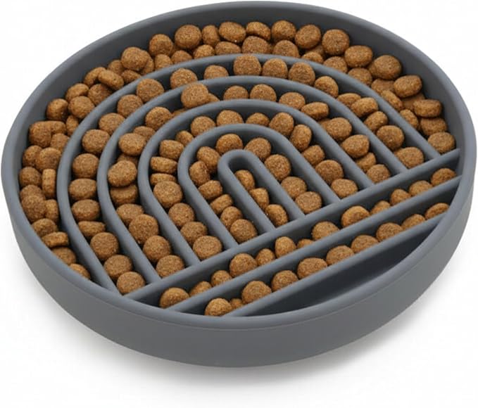 Slow Feeder Dog Bowls - Medium Size Silicone Slow Eating Dog Bowl for Puppies & Dogs with Suction Cup -Dishwasher-Safe,Lick Mat Design,Reduces Gulping,for All Breeds,7.5”x1.5”- Charcoal