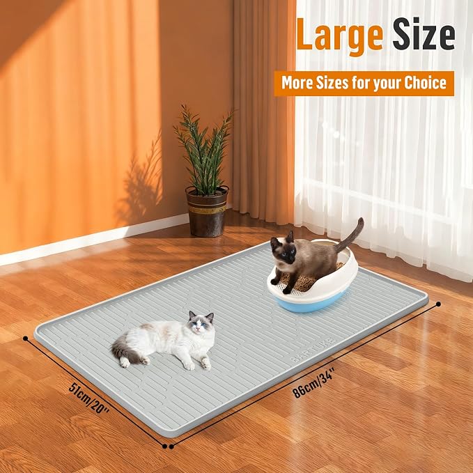 Silicone Cat Litter Box Mat 34"x 20" Extra Large Cat Rubber Mat | Cat Mat for Litter Box, Non-Slip, Waterproof Cat Litter Trapping Mat with Raised Edge, Kitty Litter Mat for Floor, Easy Clean