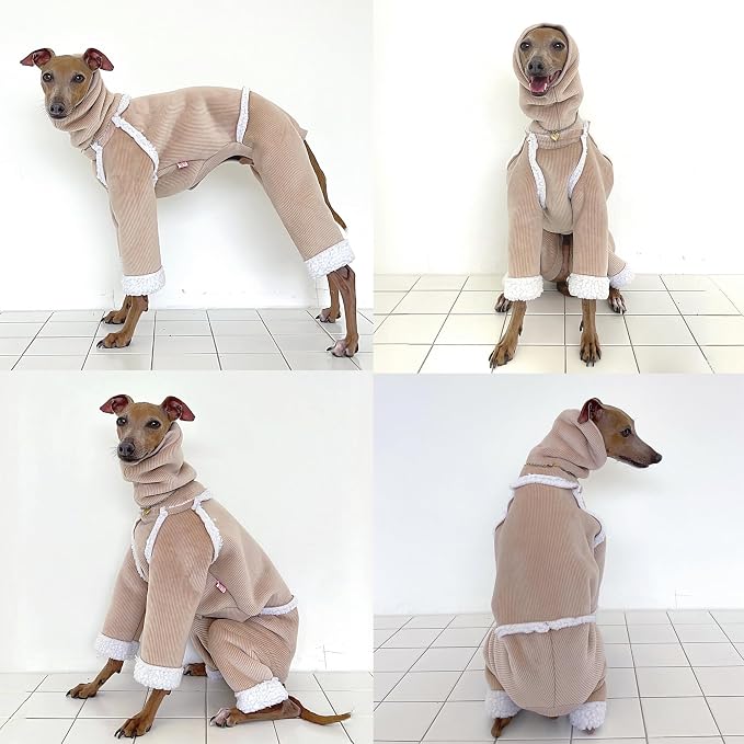 D Doggy Star Italian Greyhound Cold Weather Coat Warm Fleece Corduroy Sweater Turtleneck Onesie Clothes Whippet for Dog (L,Corduroy Beige)
