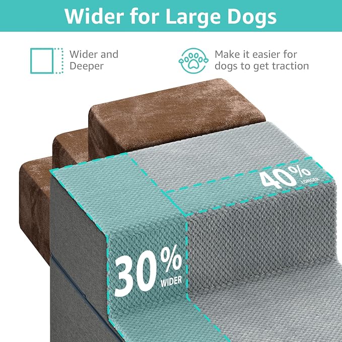 YENING Large Dog Stairs for High Beds - Extra Wide Pet Steps for Large Dogs to Get on Tall Bed 3 Deep Step Cat Ramp for Couch