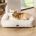 Bedsure ComfyFleece™ Cute Dog Bed Medium Large Size Dog Washable，33in Cream | Furry Big Pet Beds,Square Rectangle Orthopedic Corduroy Aesthetic,Removable Zipper Cover,Non-Slip Bottom,Up To 50 Lbs