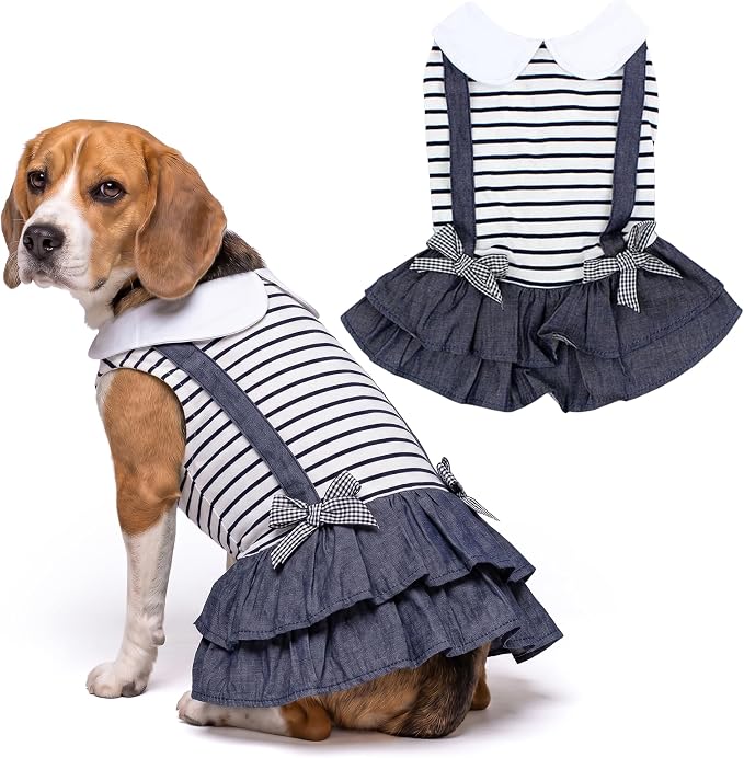 Parisian Pet Preppy Dog Dress - Summer Clothes for Large Dogs Girl - Stylish Sleeveless Pet Outfit - Designer Dog Apparel - Lightweight and Breathable Puppy Clothes - Comfortable Skirt for Dogs