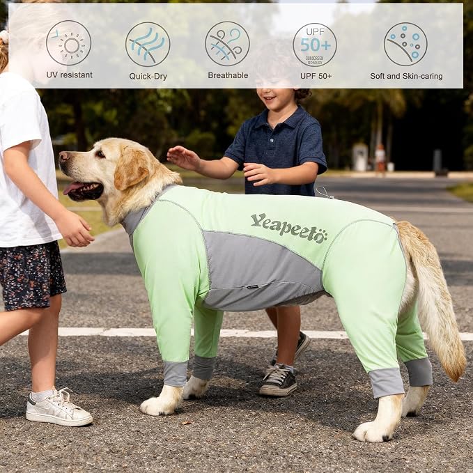 Dog Sun Protection Cooling Suit UPF 50+, Quick-Dry Breathable Jumpsuit for Large & Medium Dogs, Outdoor Dirt-Resistant Shedding Control Pet Apparel (Chartreuse, 2X-Large)