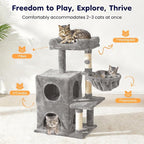 Fansafurn Cat Tree Tower for Indoor Cats, 36-inch Adult Cat Tree House for Large Adult Cats with Steps, Scratching Post, 2 Cat Condo, Dangling Toys, Light Grey
