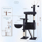 Gitelsnour Cat Tree Tower for Indoor Cats, Top Platform with Toy, GCT006SG | 49.2 inch Cat Condo House, Sturdy Base, Scratching Post & Board, 3 Balls, Hanging Basket, Small Cats and Kittens, Drak Gray