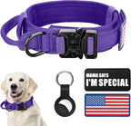 Tactical Military Collar - Adjustable Nylon, Heavy Duty Metal Buckle with Handle for Dog Training, with Patches (Purple, XL)