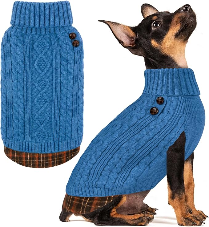 KYEESE Dog Sweater Turtleneck Thick Knit Pullover for Cold Weather | Stretchy Fit, Lightweight & Warm, Cozy Knit Comfort, Classic Plaid Design, Gentle on Sensitive Skin, Comfortable Daily Wear