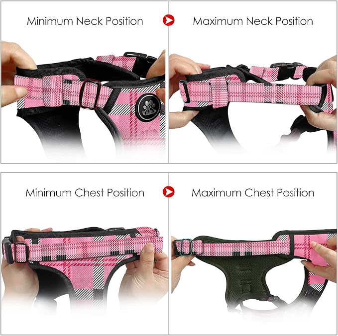 NESTROAD No Pull Dog Harness with Leash, Reflective No Choke Pet Vest Harness,Adjustable Soft Padded Dog Harness with Easy Control Handle for Small Dogs(Checkered Pink,Small)