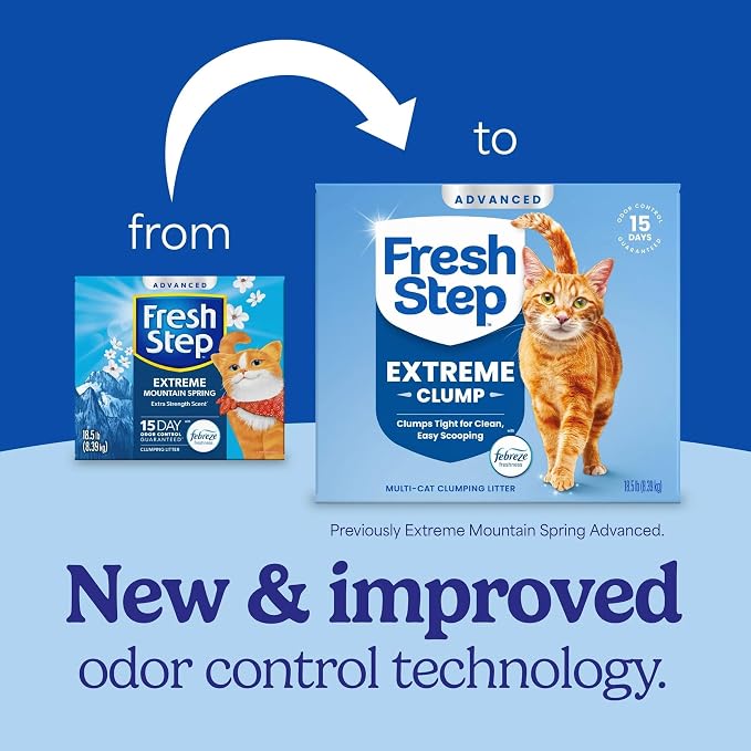 Fresh Step Advanced Extreme Clump Multi Cat Clumping Litter with Febreze Freshness, Mountain Spring Scent, Ammonia Block Technology, Low Dust, Low Tracking, 18.5 lb. Box, Pack of 2 | Forms Tight Clumps, Easy To Scoop, Scented, Ammonia Block Technology,...