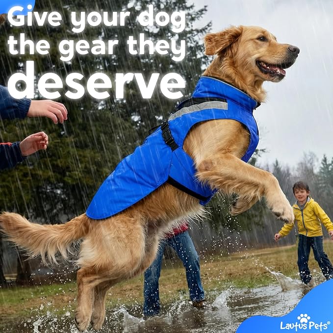 Waterproof Dog Rain Coat, Reflective Safety Strips & Leash Hole – Lightweight Adjustable Jacket for Medium Breeds - XXL, Blue