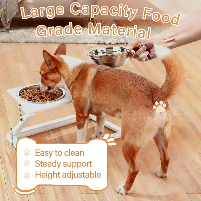 Elevated Dog Bowl, Adjustable Height and Tilt Angle Dog Bowl Stand | Precisely Adjust Height And Tilt Angle, Easy To Clean, Equipped With 2 Stainless Steel Food Bowls, Sturdy And Durable.