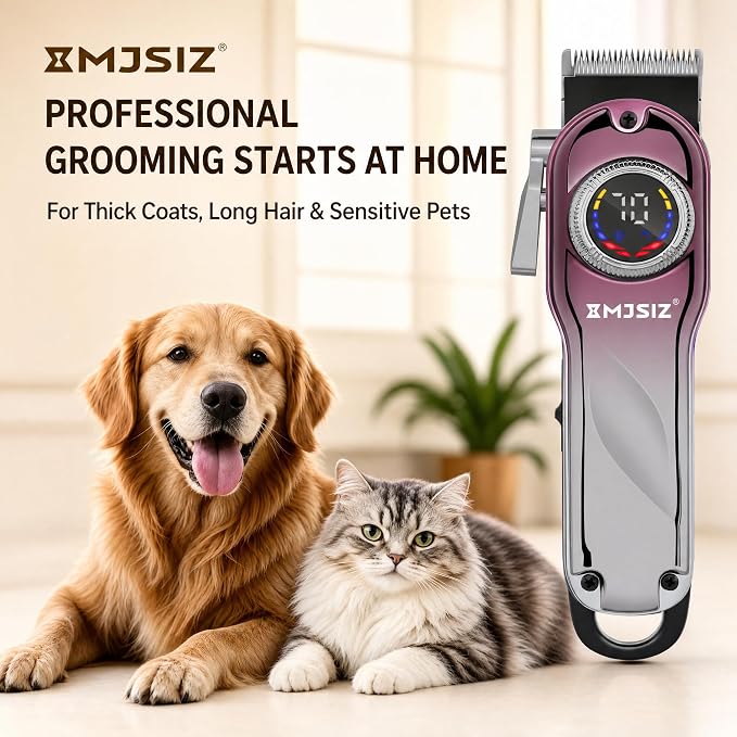 Dog Clippers for Grooming Thick Hair, Pet Grooming Kit with Carry Case | LCD Display • USB-C Charging • 180-Min Runtime • Low Noise • Carrying Case • Metal Housing