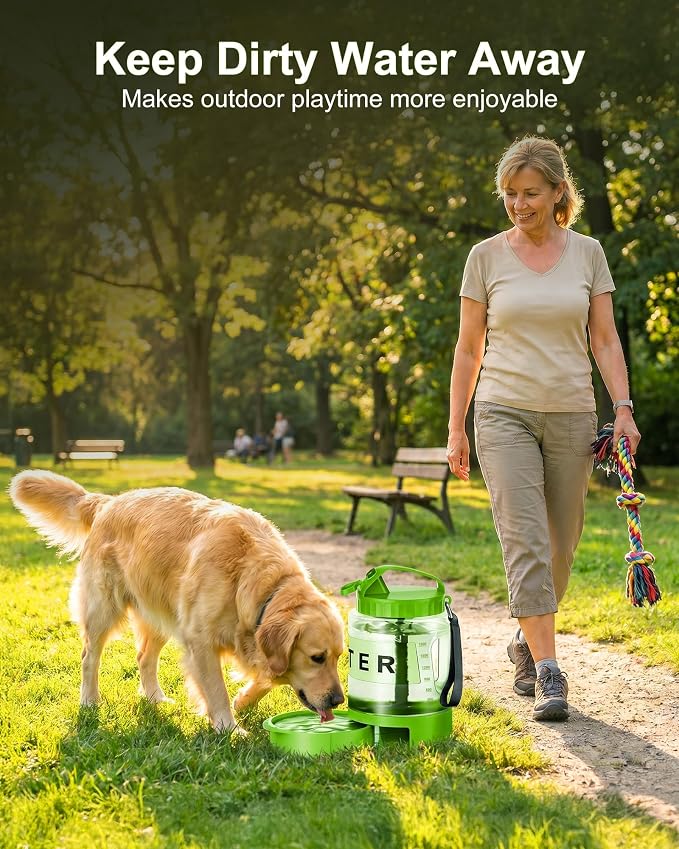 77 oz Portable Dog Water Bottle, 2.2L Dog Travel Water Dispenser Olive Green | Food-grade, BPA-free material, silicone seal, easy-clean wide mouth, grip handle, for large dogs, hiking, camping, beach days
