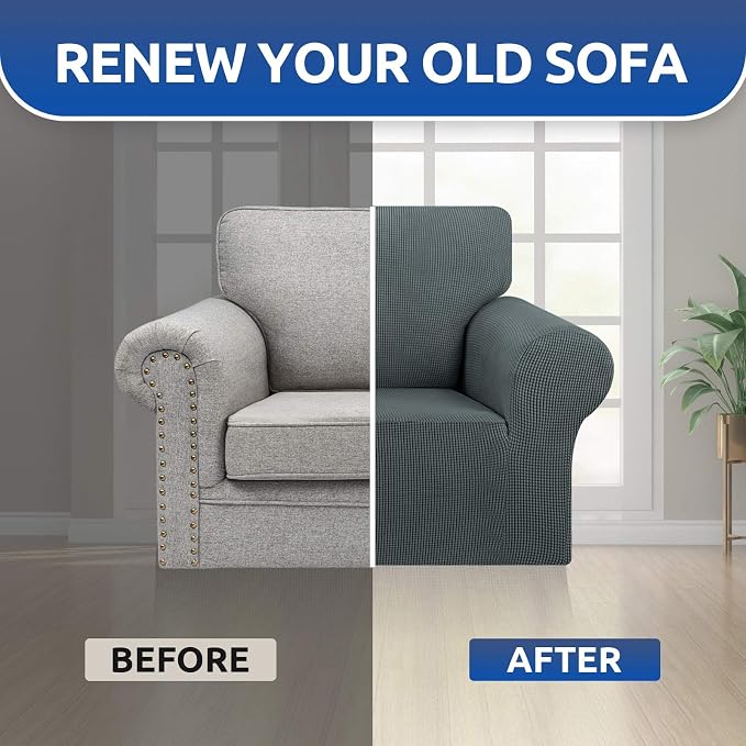 Stretch Chair Sofa Slipcover, Single Couch Cover,Grey | 1-Piece Washable Sofa Cover,Pet Friendly (31"-55") Furniture Protector Soft Jacquard Elastic Bottom for Dogs & Kids